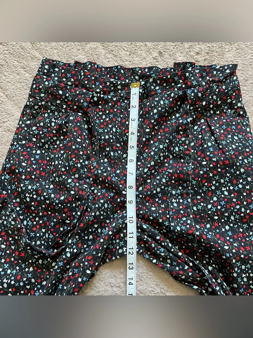 Zara Basic Floral Paperbag High Rise Pants Cottage Preppy Office Minimalist Sz M